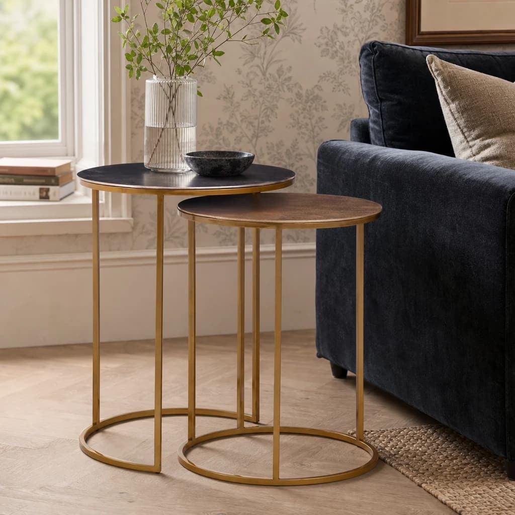 Amira Gold and Zinc Finish Set of 2 Nesting Tables - Tables, photo 1 of 5