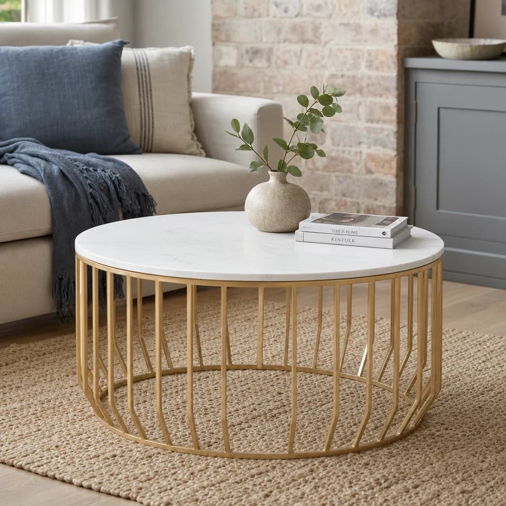 Pali White Marble And Gold Coffee Table. - Tables, photo 1 of 5