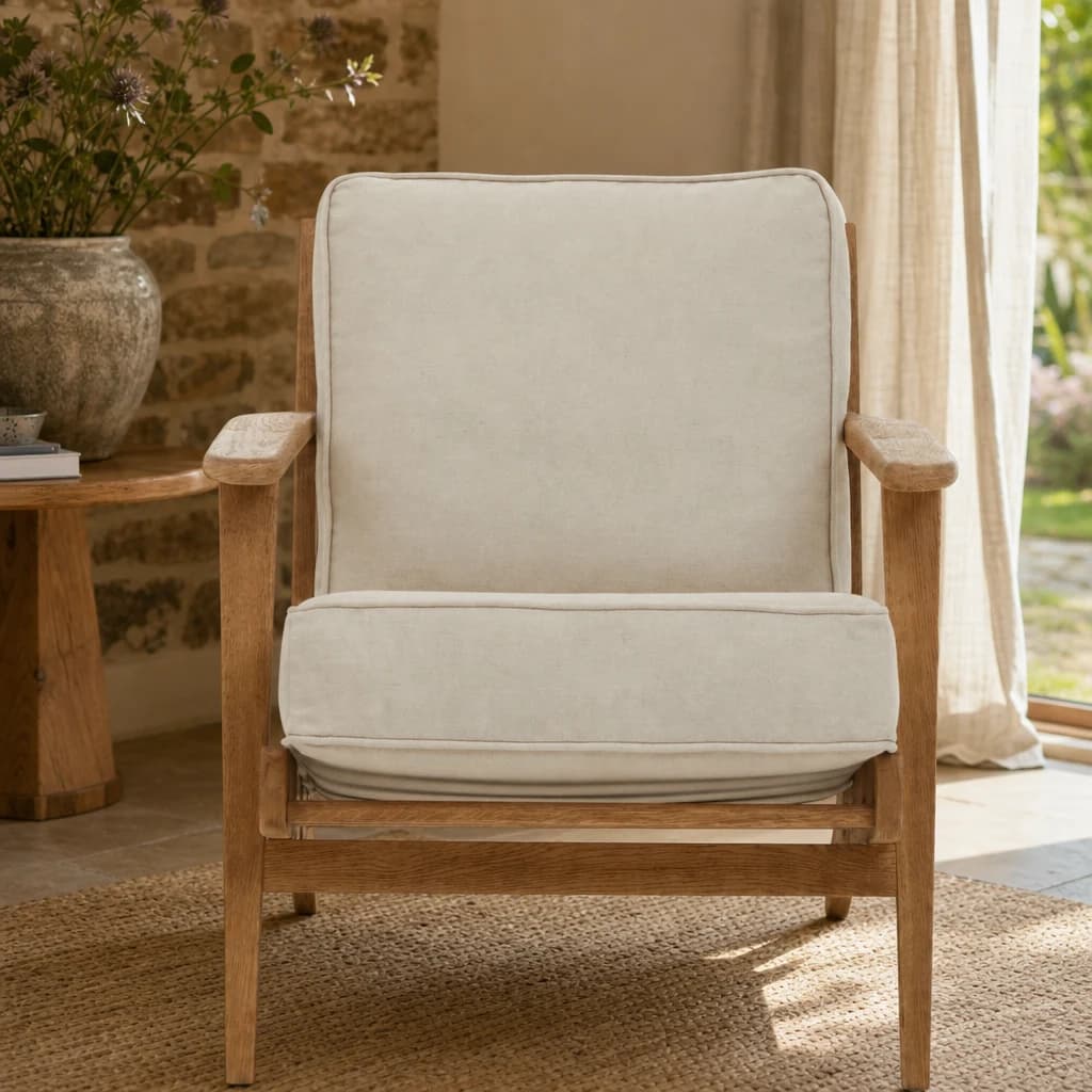 Hector Natural Linen and Oak Wood Armchair - Seating, photo 1 of 8