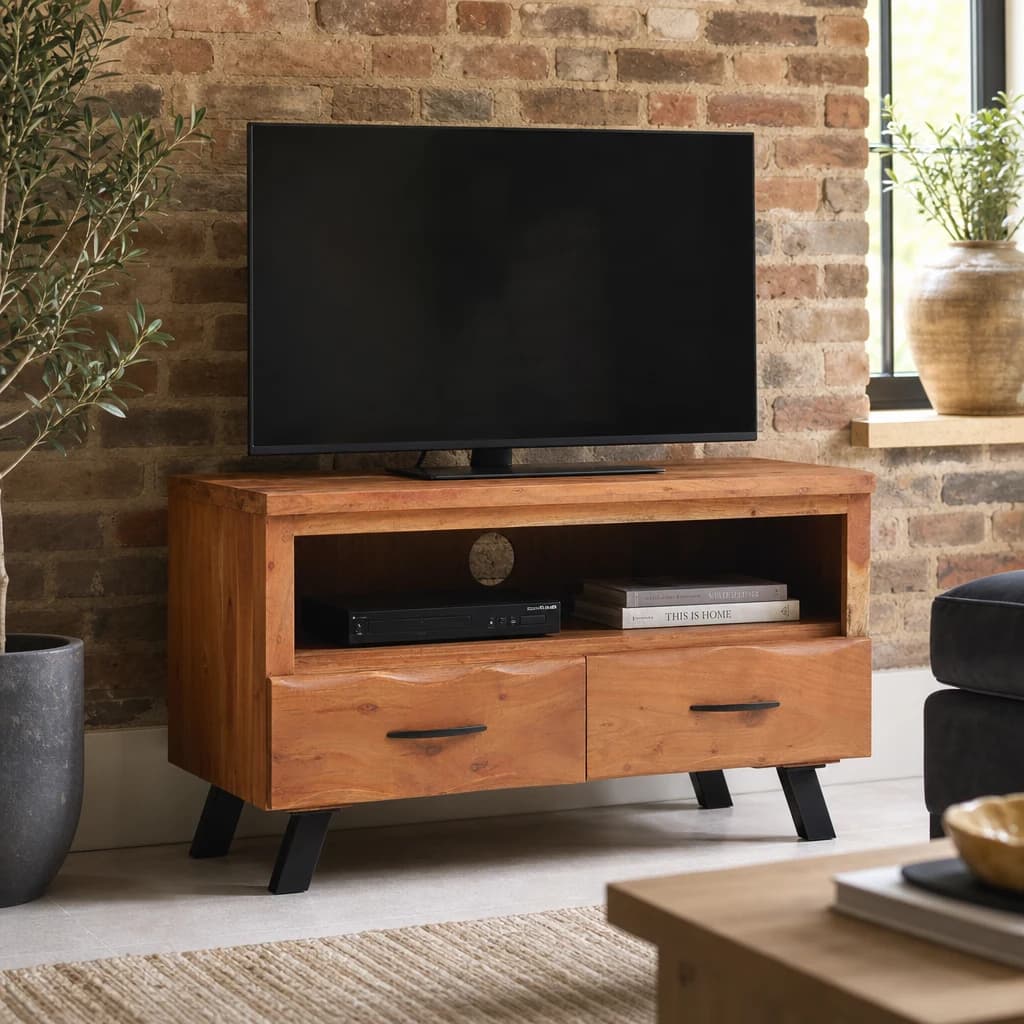 Nashik Two Drawer Acacia Media Unit - Bookcases & shelving, photo 1 of 8