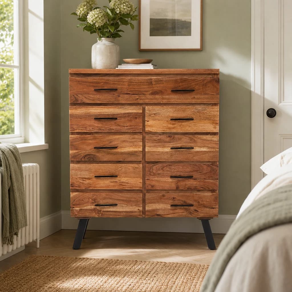 Nashik 9 Drawer Acacia Chest - Furniture, photo 1 of 8