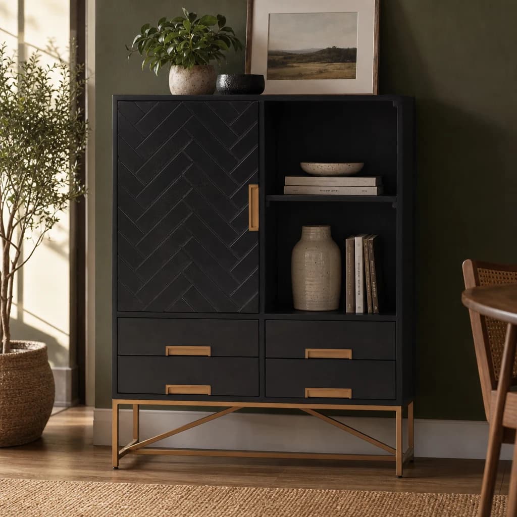 Kochi Black Mango Wood Cabinet - Bookcases & shelving, photo 1 of 8