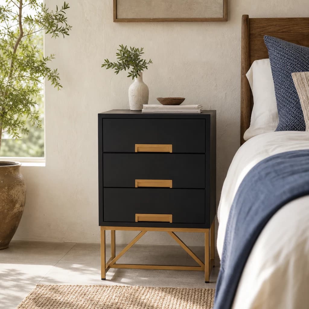 Kochi Black Mango Wood Side Table with 3 Drawers - Tables, photo 1 of 8
