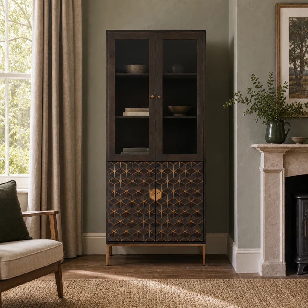 Patna Grey Finish Mango Wood Tall Cabinet - Bookcases & shelving, photo 1 of 8