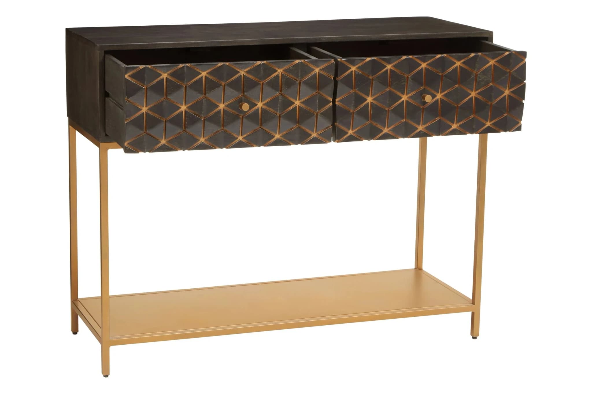 Patna Grey Finish Mango Wood Console Table with Drawers - Tables, photo 4 of 8