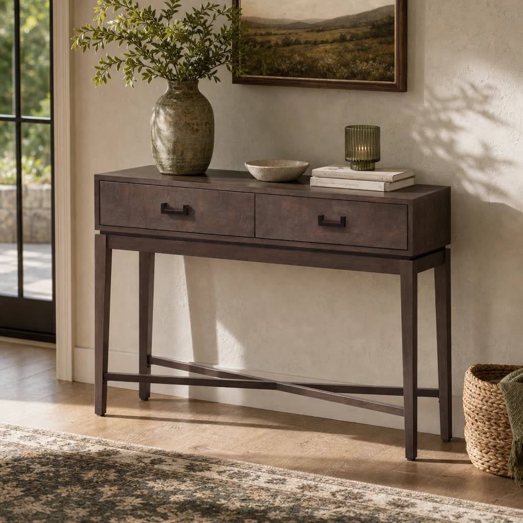 Dimaro Antique Grey Two Drawer Console Table - Tables, photo 1 of 8