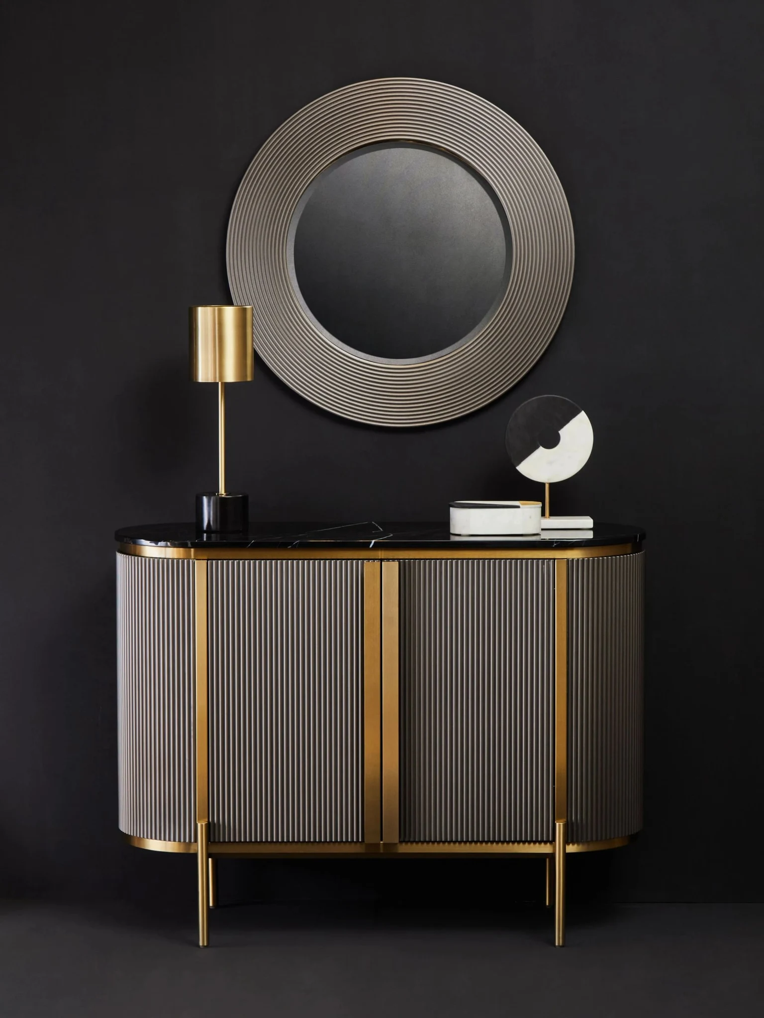Dervio Grey Two Door Sideboard with Black Marble Top - Bookcases & shelving, photo 5 of 8