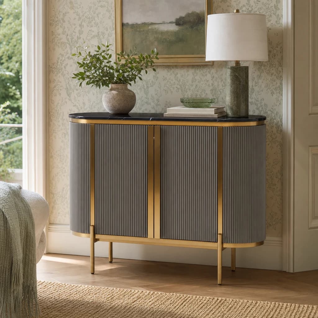 Dervio Grey Two Door Sideboard with Black Marble Top - Bookcases & shelving, photo 1 of 8