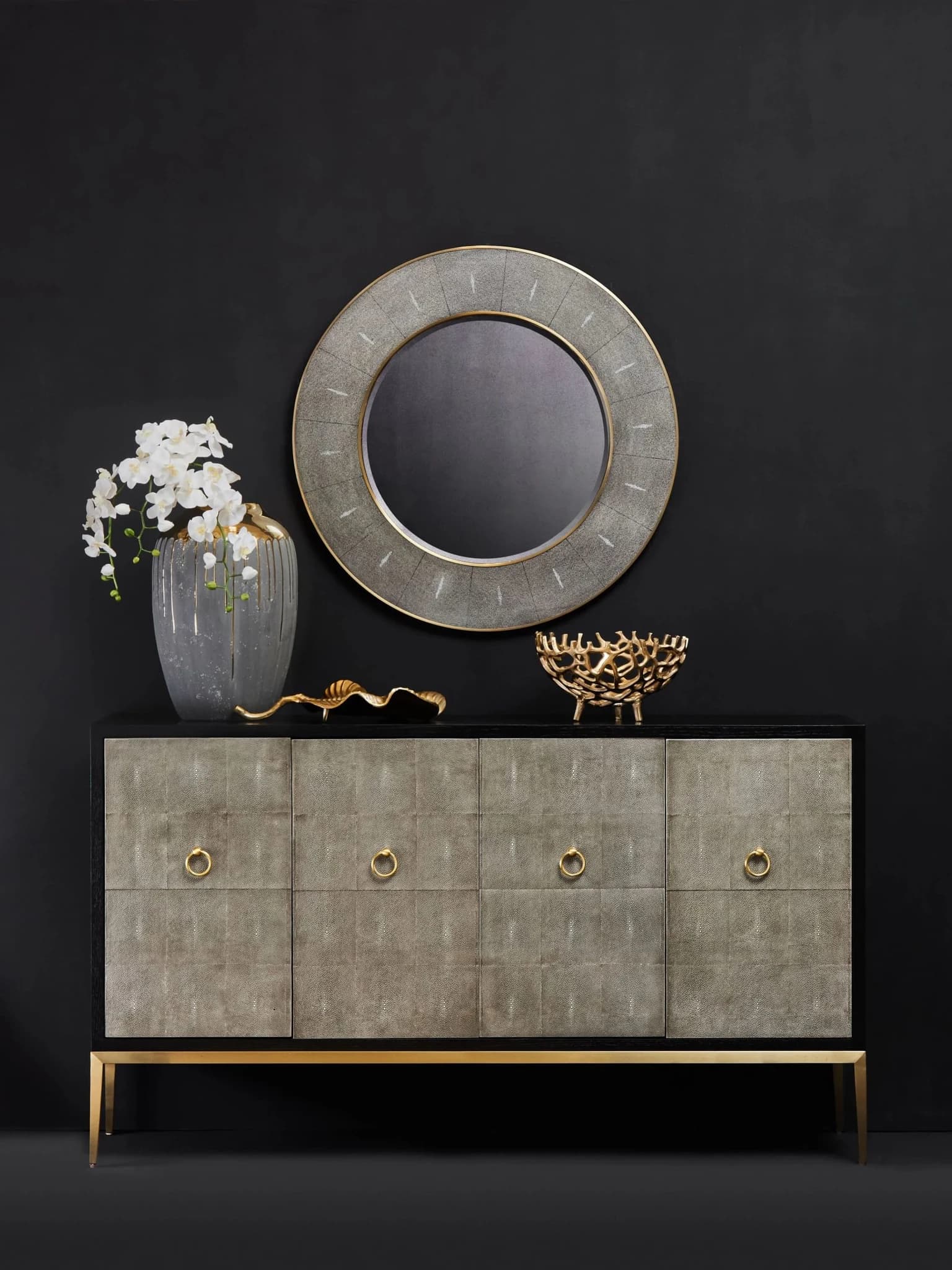 Deruta Grey Shagreen Effect 4 Door Sideboard - Bookcases & shelving, photo 5 of 8