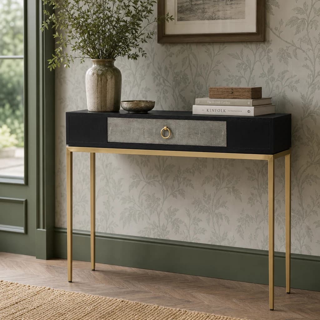Deruta Grey Shagreen Effect One Drawer Console Table - Tables, photo 1 of 8