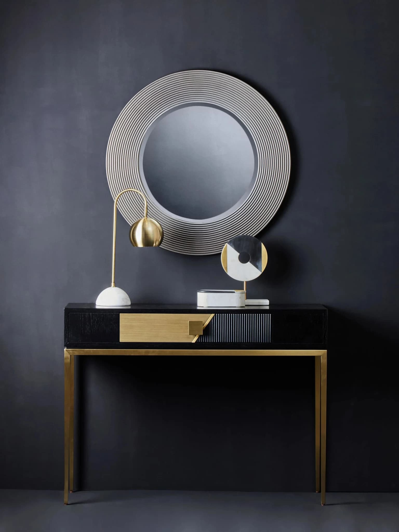 Davoli Black and Gold Console Table with 1 Drawer - Tables, photo 7 of 8