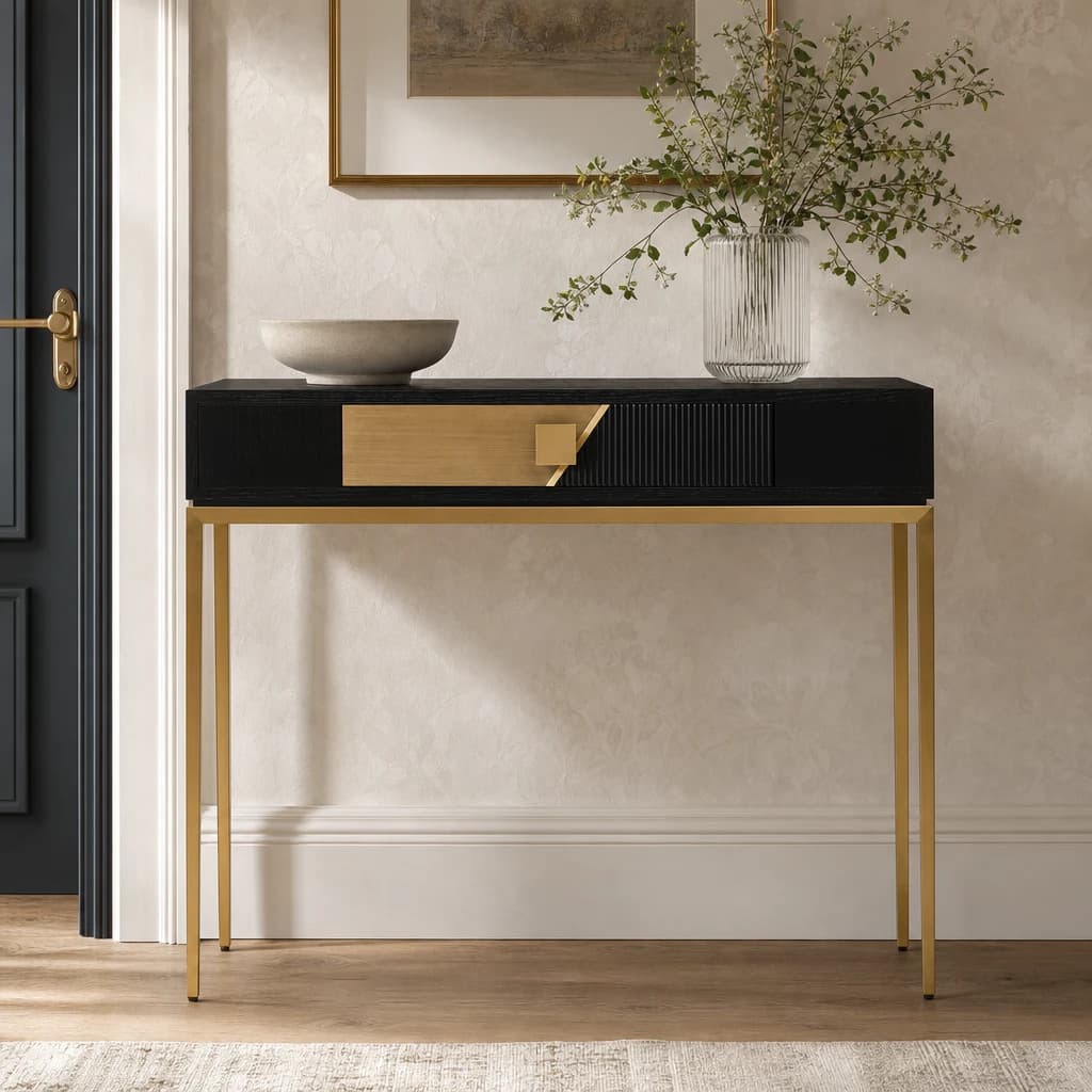 Davoli Black and Gold Console Table with 1 Drawer - Tables, photo 1 of 8
