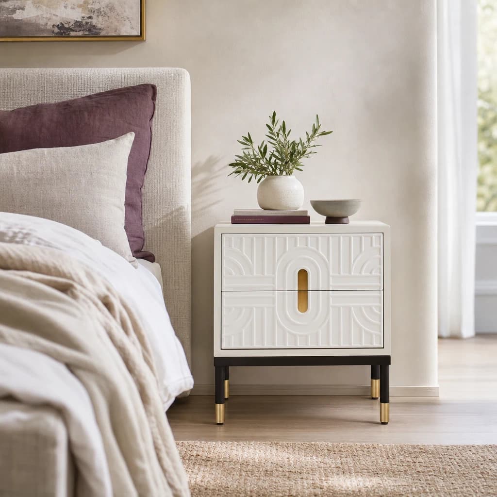 Danta Off White 2 Drawer Side Table - Tables, photo 1 of 8