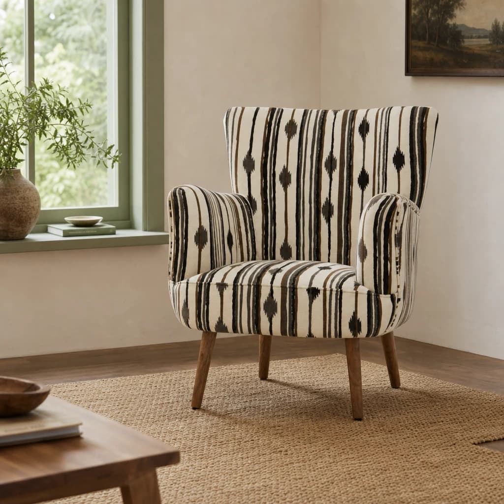 Cefena Black and White Chair With Flared Arms - Seating, photo 1 of 8