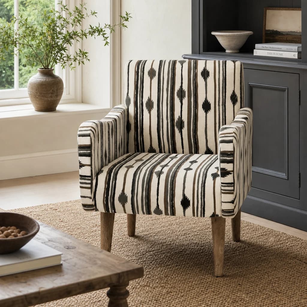 Cefena Black and White Ikat Design Accent Chair - Seating, photo 1 of 8