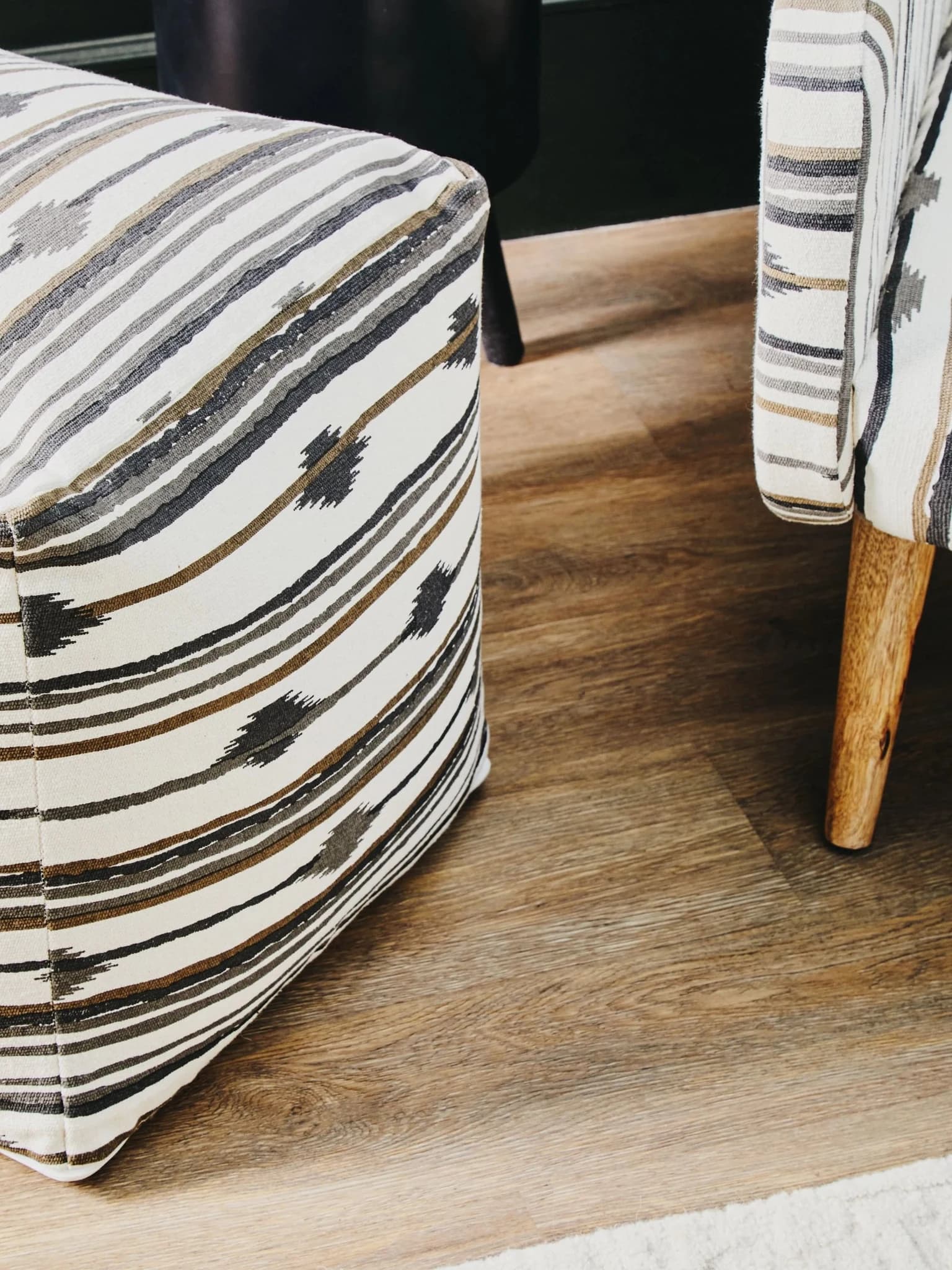 Cefena Black and White Ikat Square Pouffe - Decorative, photo 2 of 8