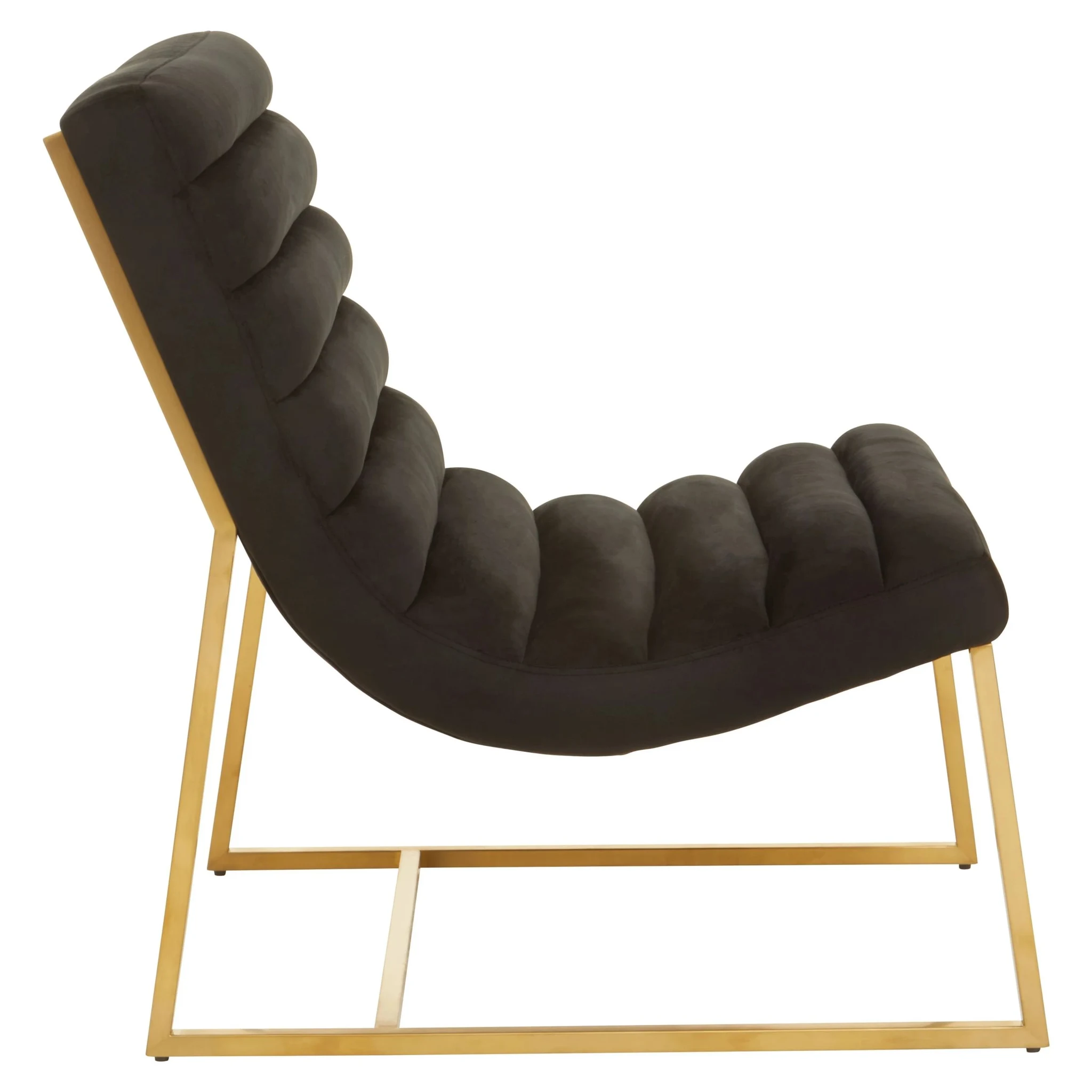 Vogue Black Velvet and Gold Curving Profile Lounge Chair - Seating, photo 3 of 8