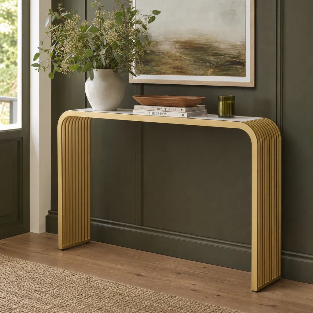 Vogue Matte Gold Slatted Console Table - Tables, photo 1 of 8