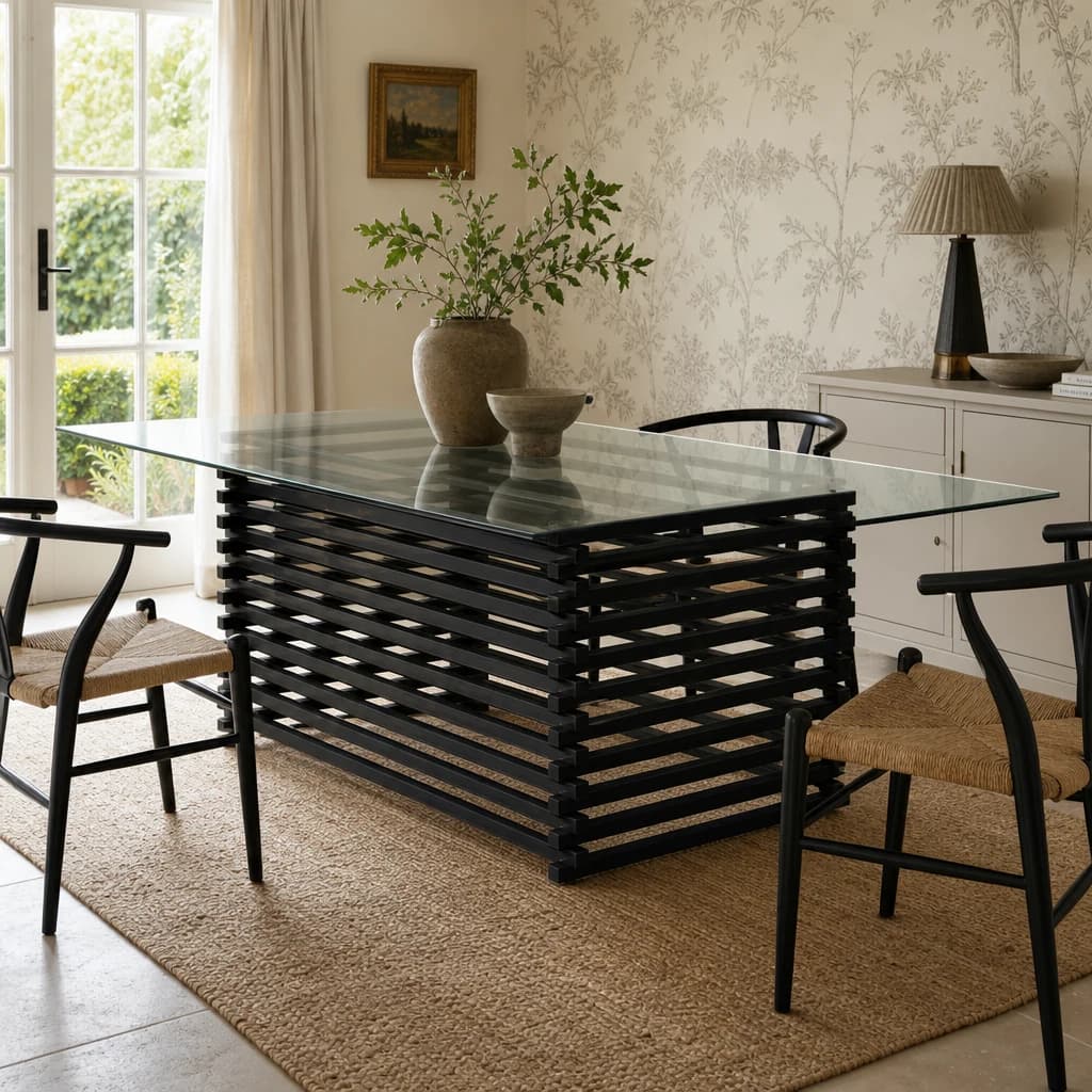 Vogue Rectangular Glass Dining Table with Matte Black Base - Tables, photo 1 of 8