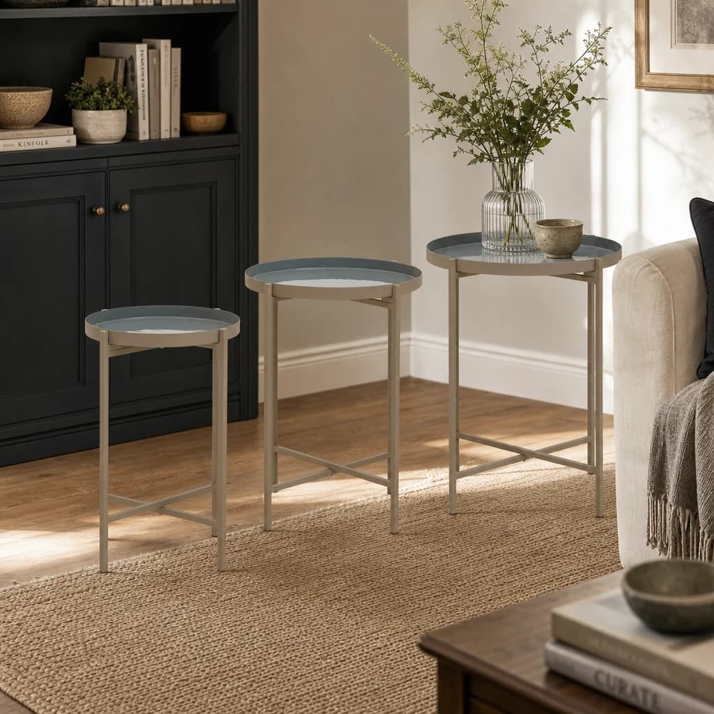 Corra Grey Enamel Top Set Of Three Side Tables - Tables, photo 1 of 8