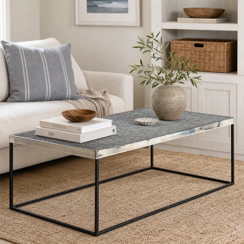 Akola Silver Finish Textured Coffee Table - Tables, photo 1 of 6