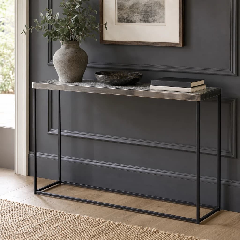Akola Silver Finish Textured Console Table - Tables, photo 1 of 6