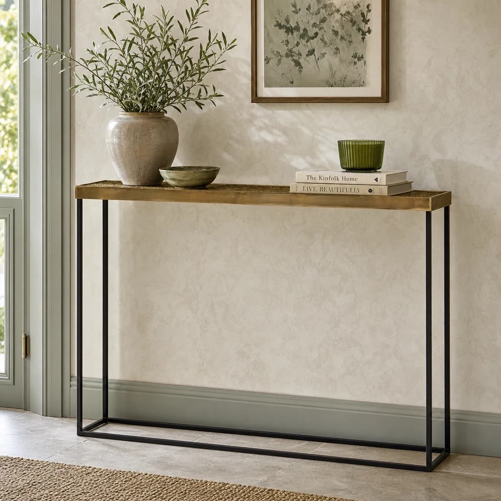 Akola Gold Finish Textured Console Table - Tables, photo 1 of 6