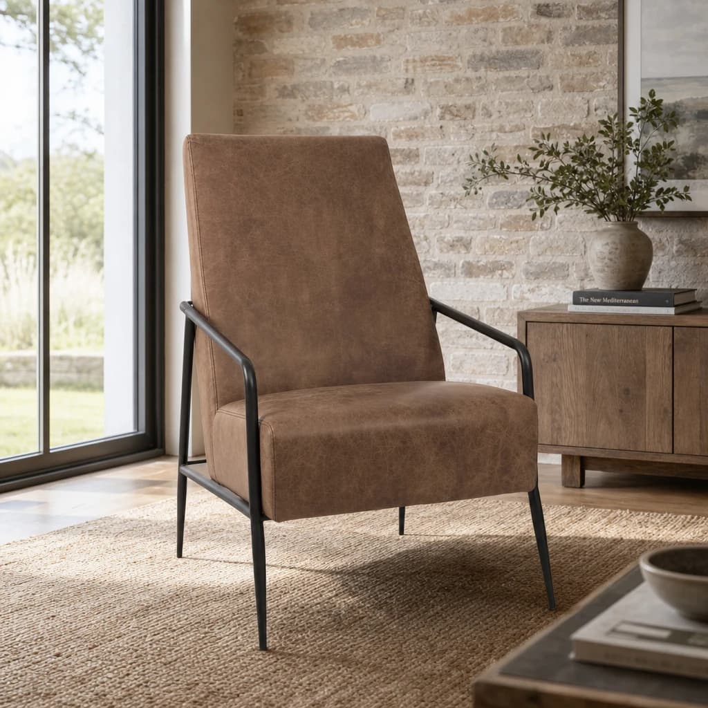 Hoxton Brown Leather Lounge Chair With Reclined Profile - Seating, photo 1 of 8