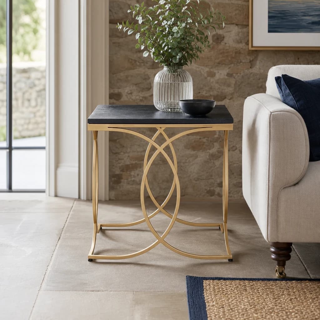Kia Black Marble and Gold Finish Side Table - Tables, photo 1 of 5