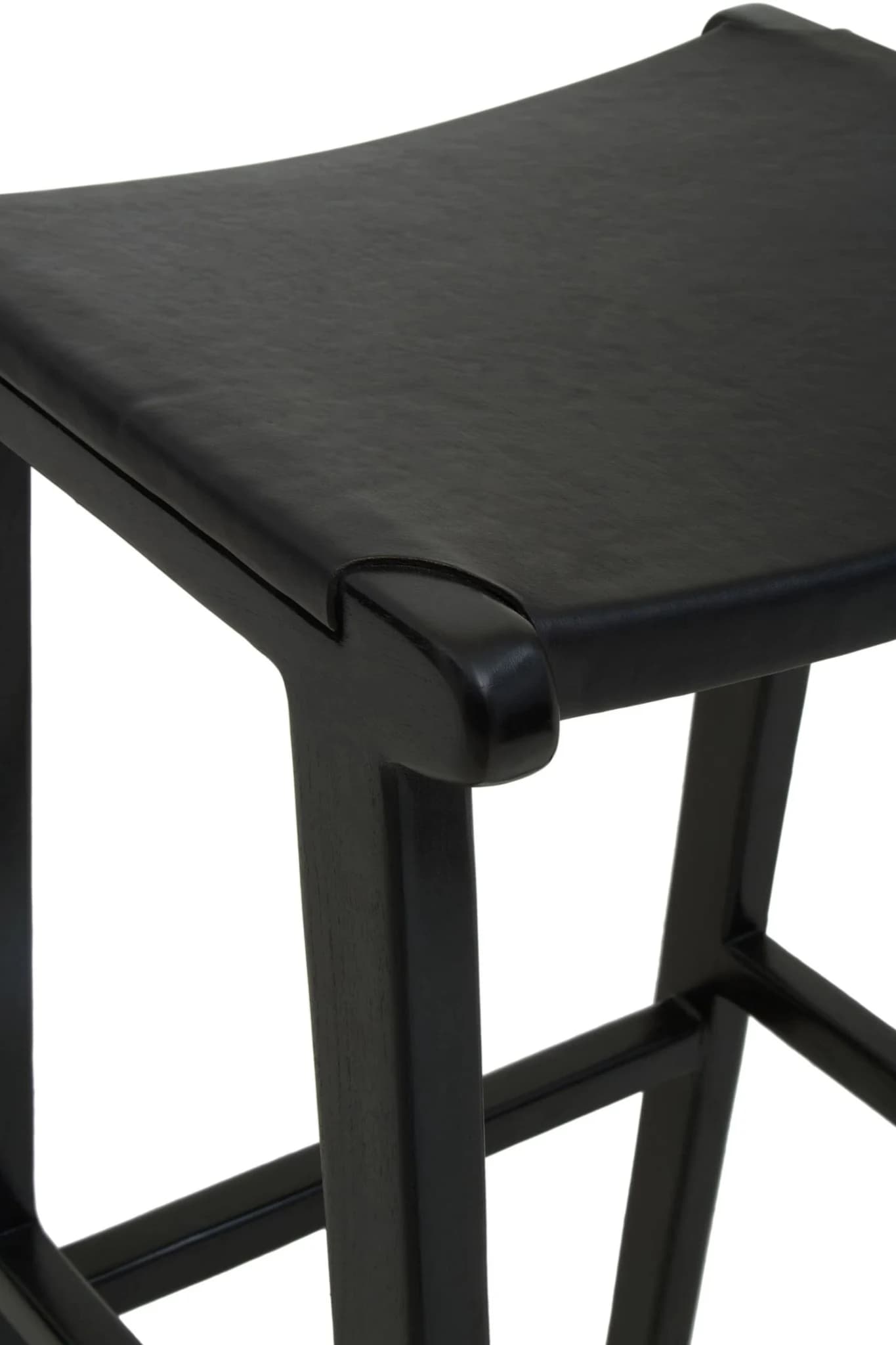 Kendari Black Leather and Teak Barstool - Seating, photo 6 of 7