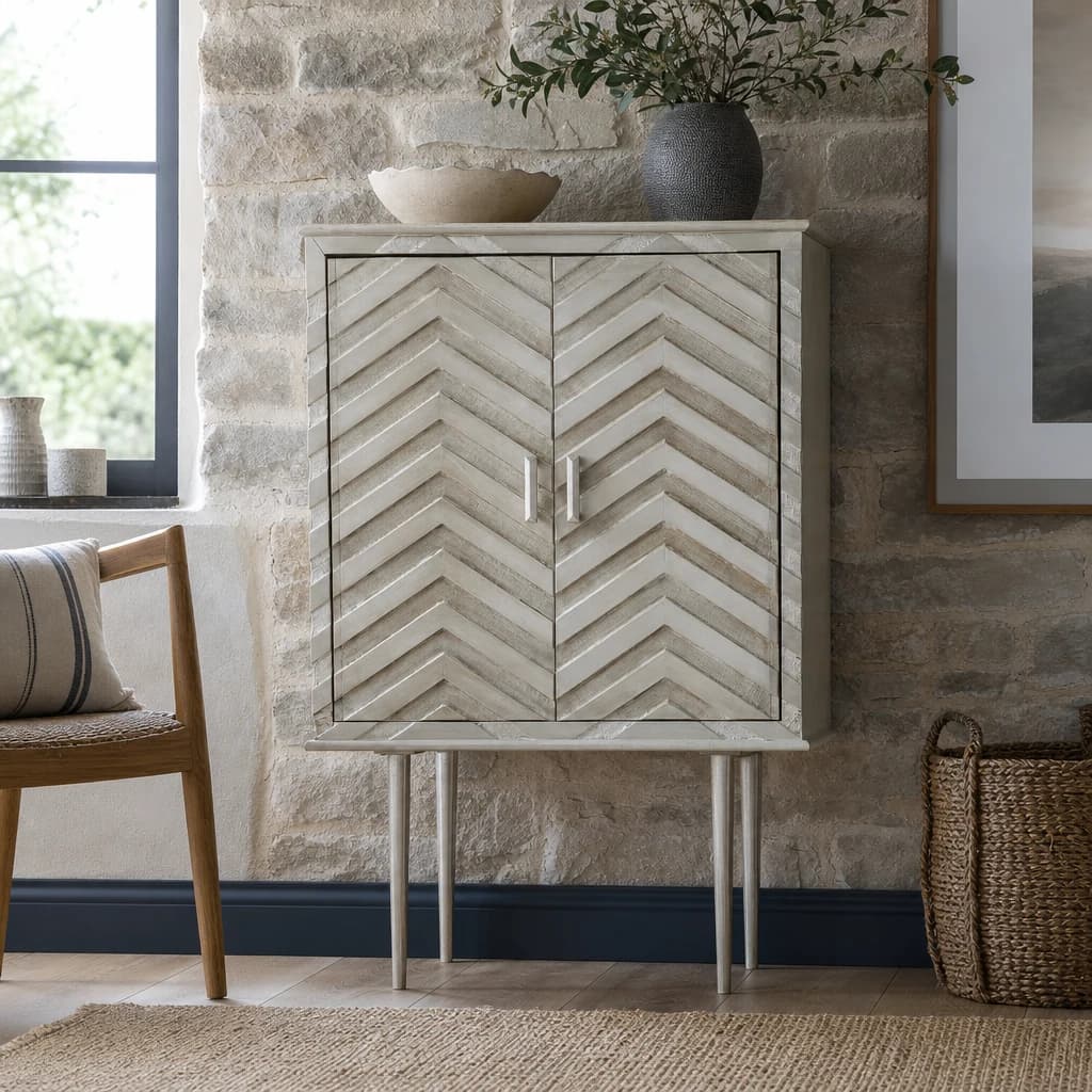 Sirsa Silver Finish Mango Wood Two Door Cabinet - Bookcases & shelving, photo 1 of 8