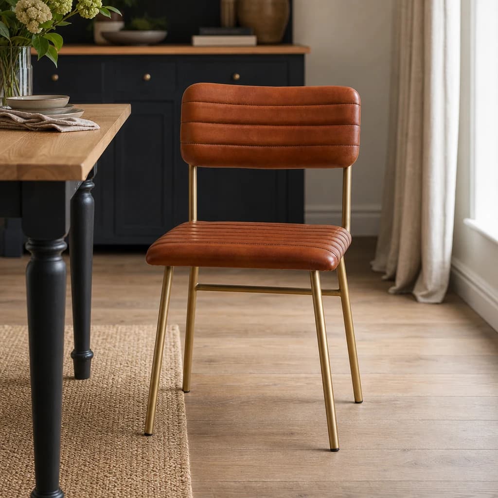 Buffalo Tan Leather Dining Chair With Gold Finish Frame - Seating, photo 1 of 8