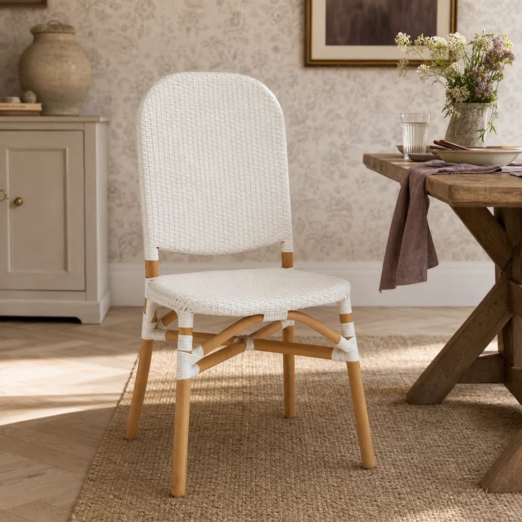 Manado Natural and White Rattan Dining Chair - Seating, photo 1 of 8