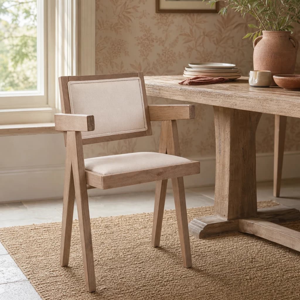 Cebu Ivory Fabric and Grey Wash Beech Wood Dining Chair - Seating, photo 1 of 8