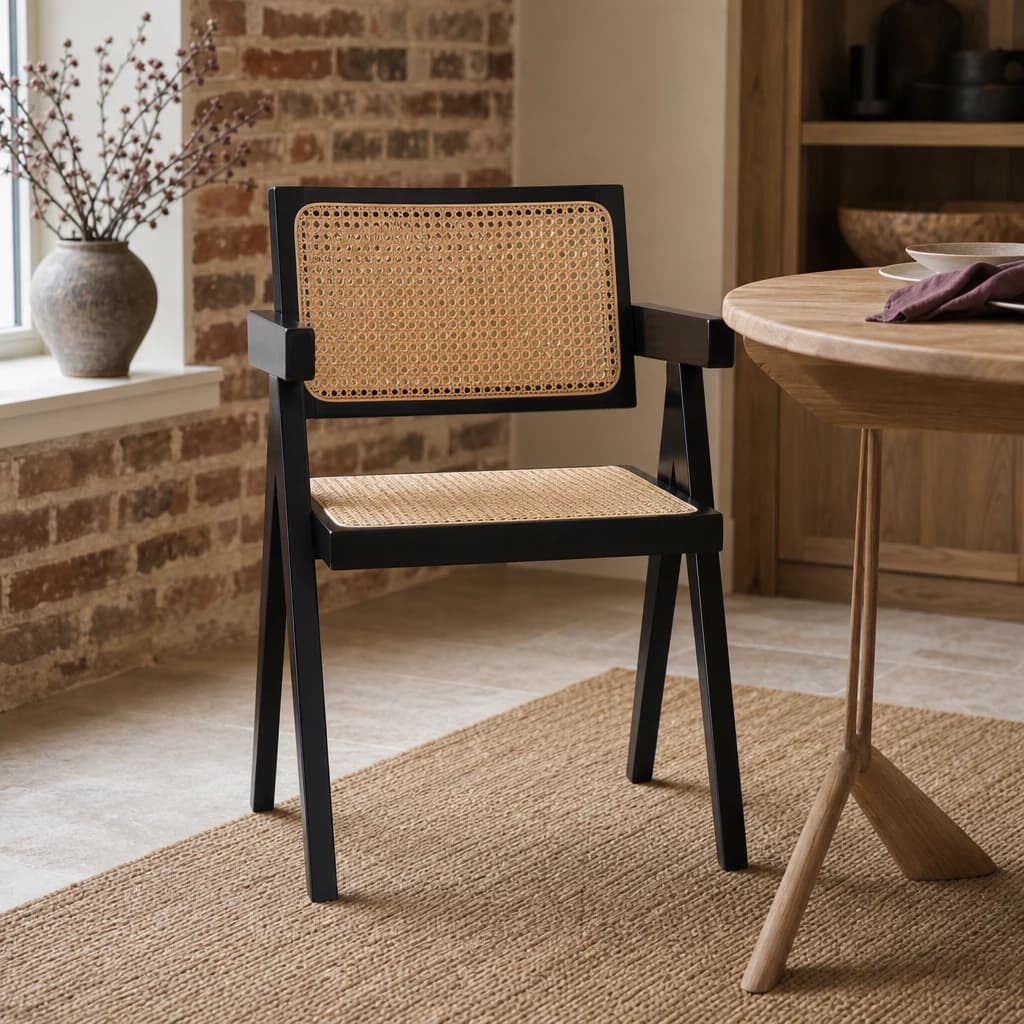 Cebu Natural Cane and Black Beech Wood Dining Chair - Seating, photo 1 of 8