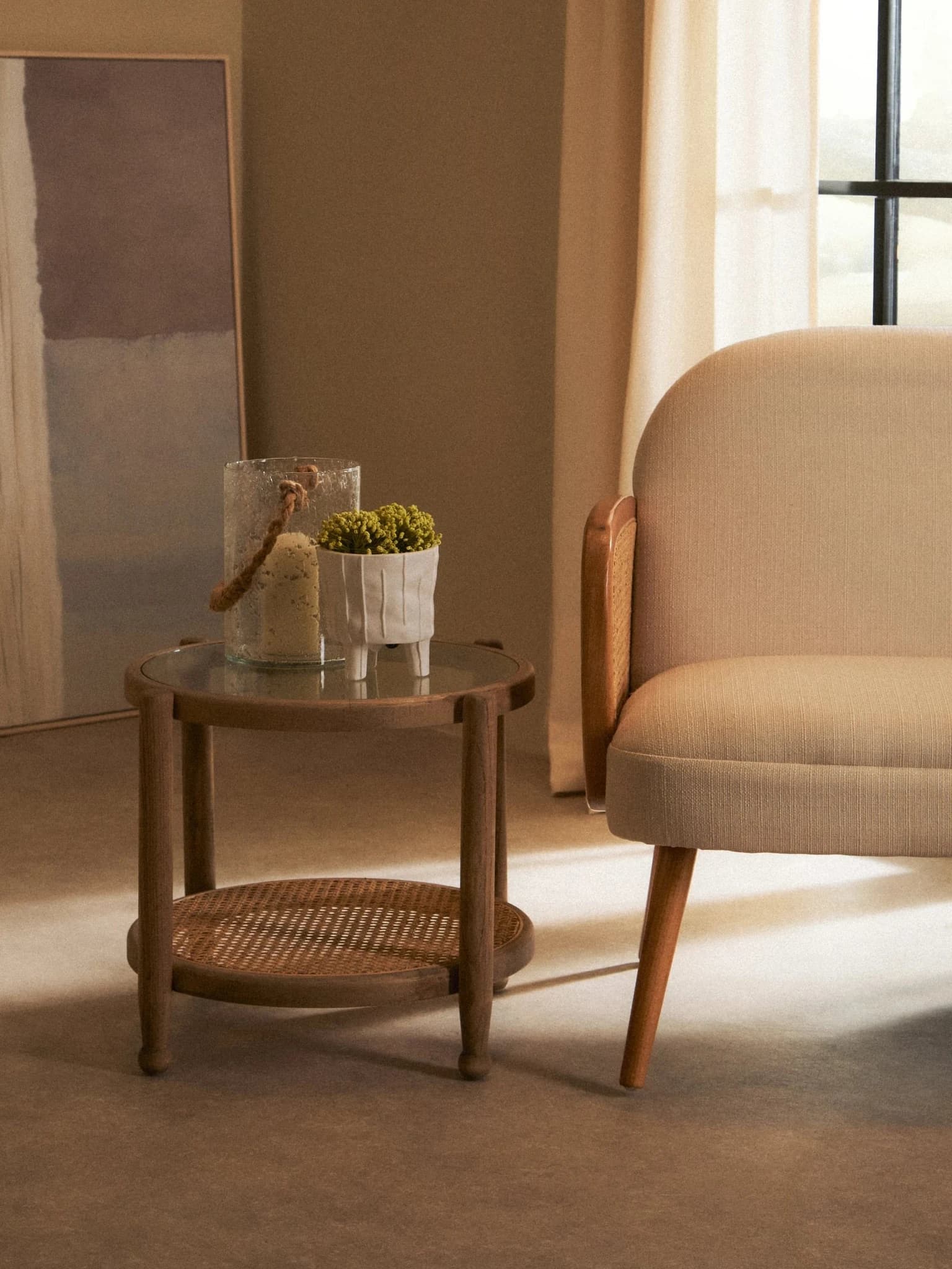 Cebu Natural Cane and Grey Wash Elm Wood Side Table - Tables, photo 5 of 8