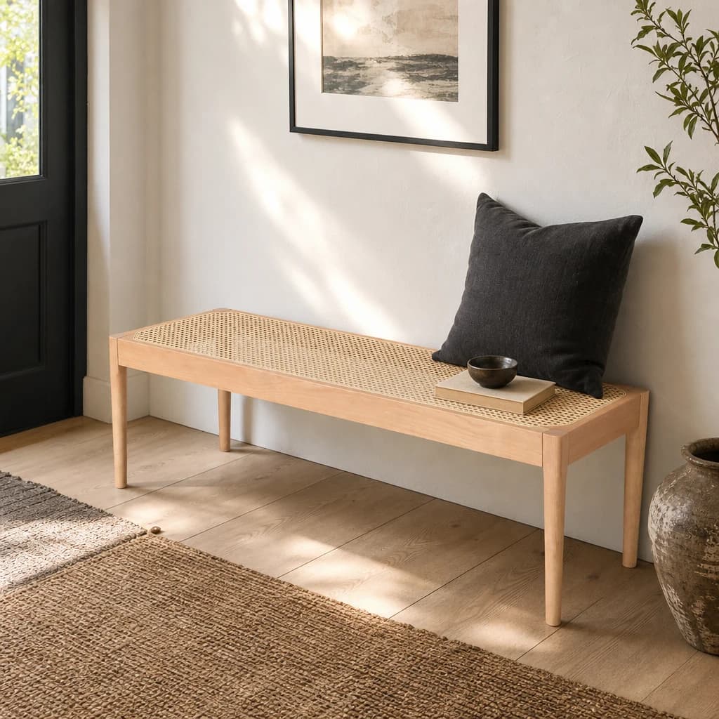 Cebu Natural Cane and Beech Wood Bench - Seating, photo 1 of 8