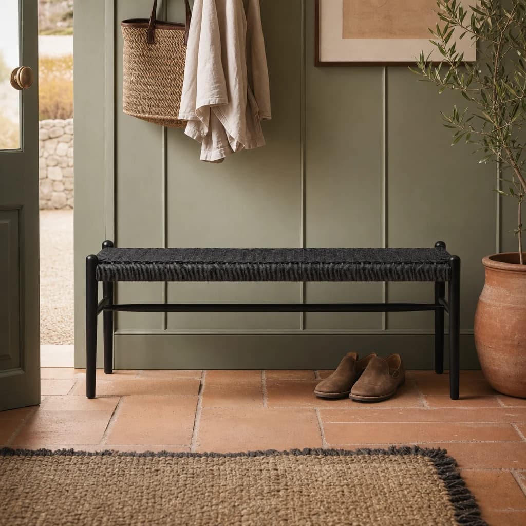 Cebu Black Rope and Elm Wood Bench - Seating, photo 1 of 8