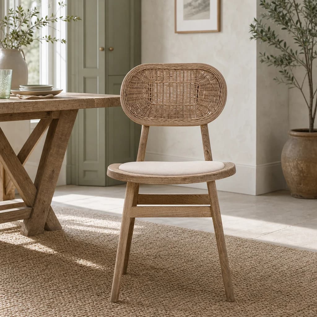 Cebu Beige Fabric and Grey Wash Elm Wood Dining Chair - Seating, photo 1 of 8