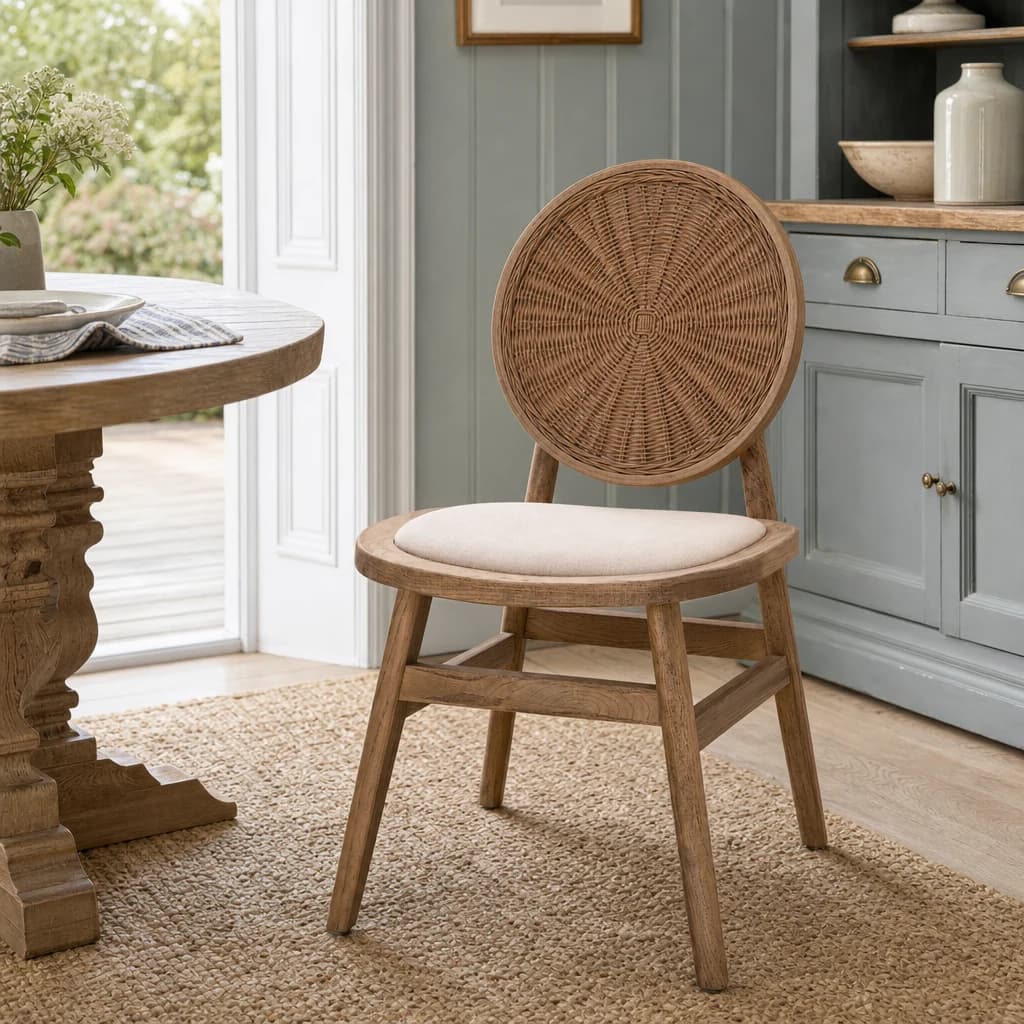 Cebu Beige Fabric and White Wash Elm Wood Dining Chair - Seating, photo 1 of 8