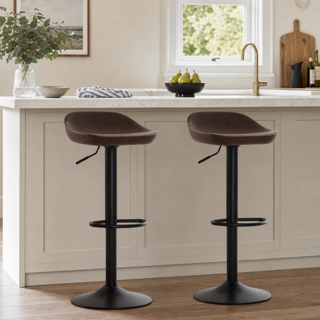 Dalston Brown Set Of Two Leather Effect Bar Stools - Seating, photo 1 of 8