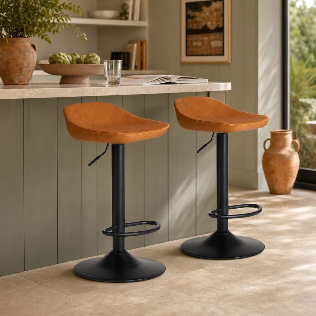 Dalston Tan Set Of Two Bar Leather Effect Stools - Seating, photo 1 of 8