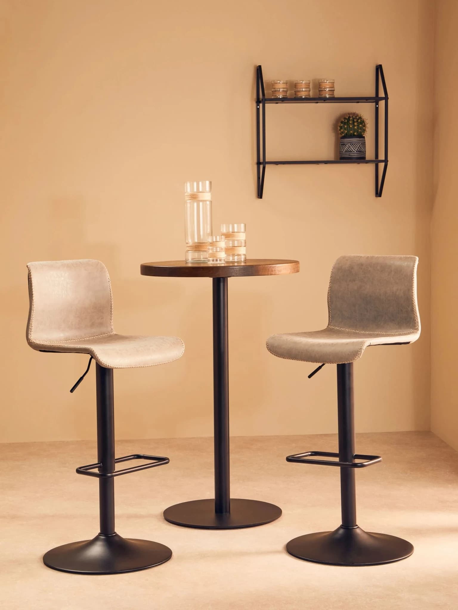 Dalston Brown Grey Set Of Two Leather Effect Bar Chairs - Seating, photo 3 of 6