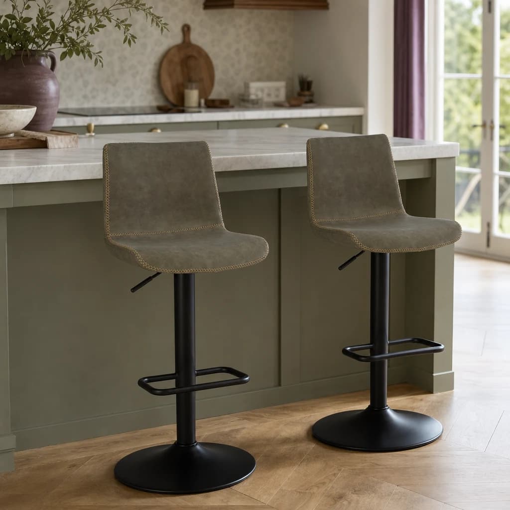 Dalston Brown Grey Set Of Two Leather Effect Bar Chairs - Seating, photo 1 of 6