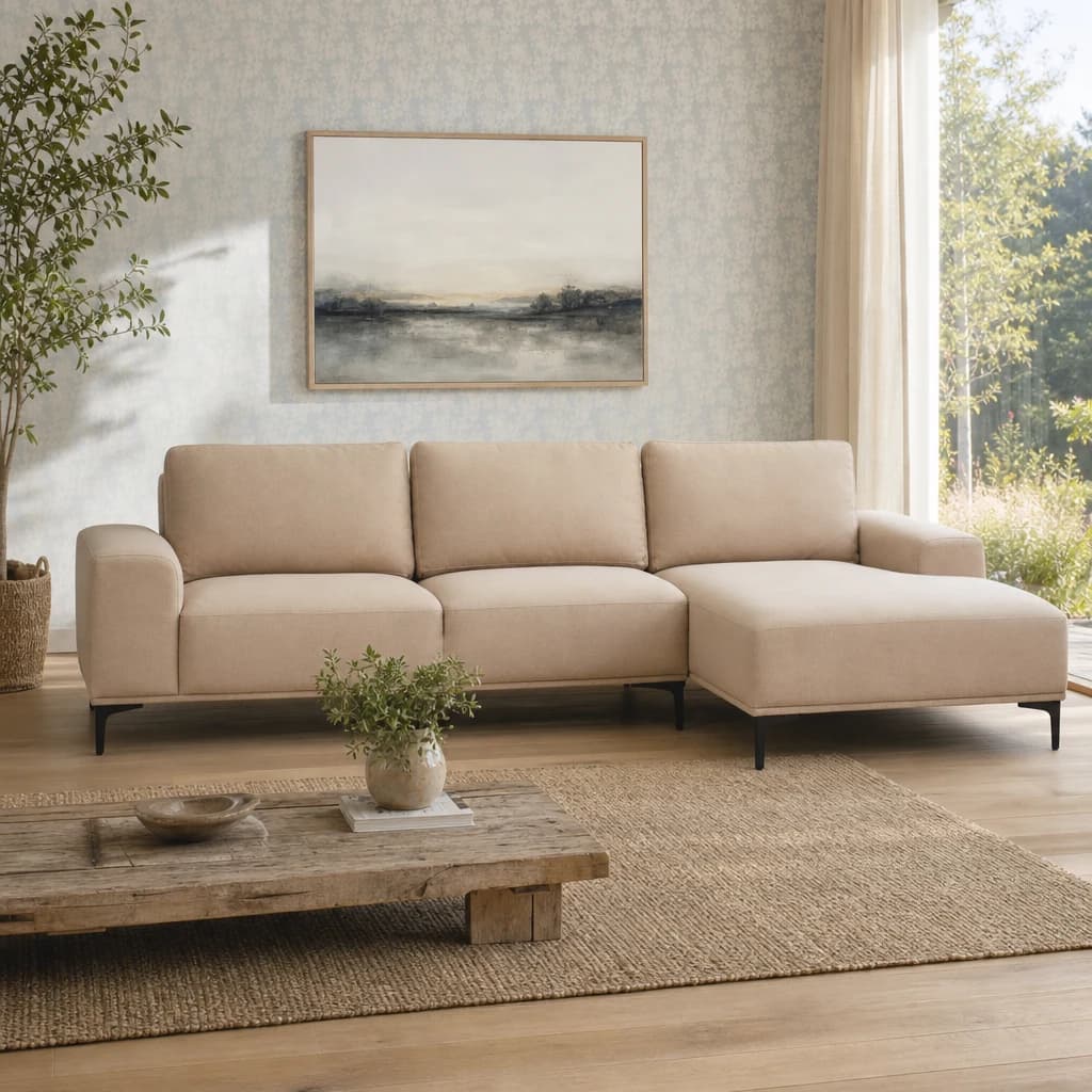 Toulon Natural Fabric 3 Seat Right Chaise Sofa - Seating, photo 1 of 8