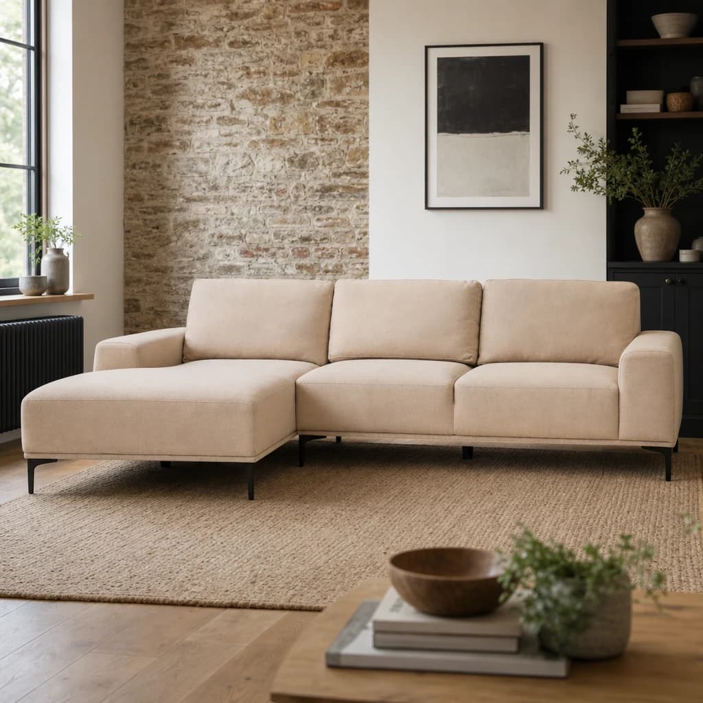 Toulon 3 Seat Natural Fabric Left Chaise Sofa - Seating, photo 1 of 8