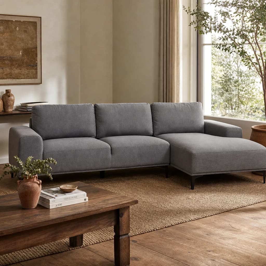 Toulon Grey Fabric 3 Seat Right Chaise Sofa - Seating, photo 1 of 8
