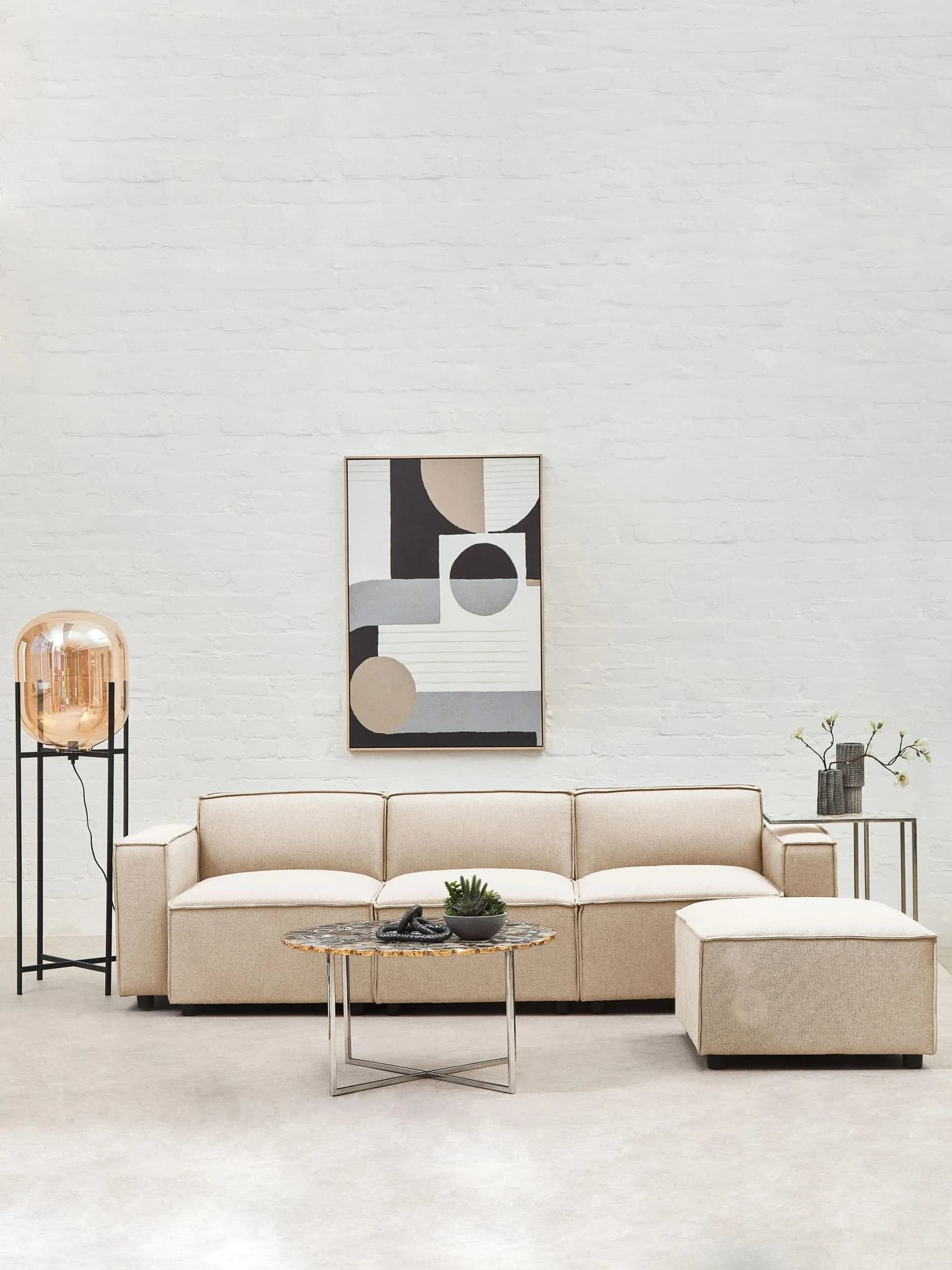 Toulouse Cream Fabric Modular Ottoman - Seating, photo 3 of 8