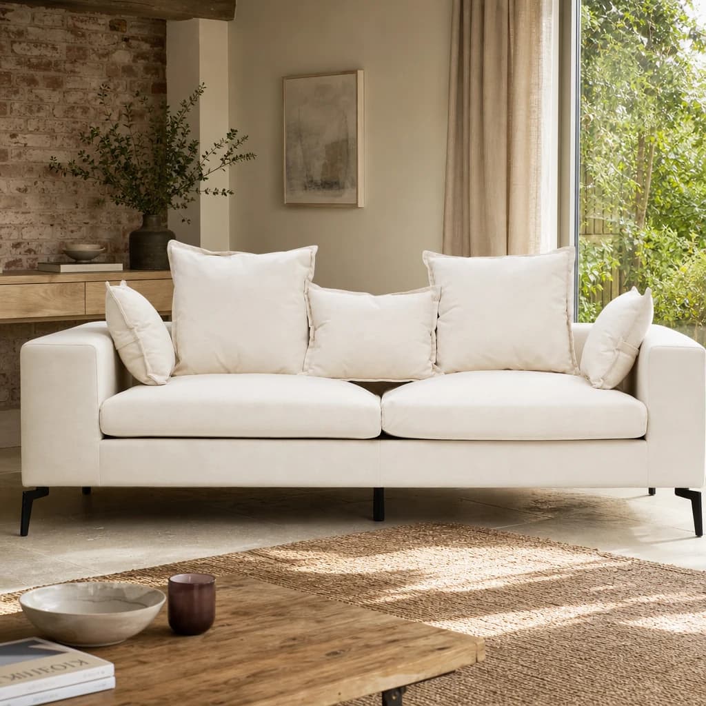 Avignon Cream 3 Seat Textured Fabric Sofa - Seating, photo 1 of 8