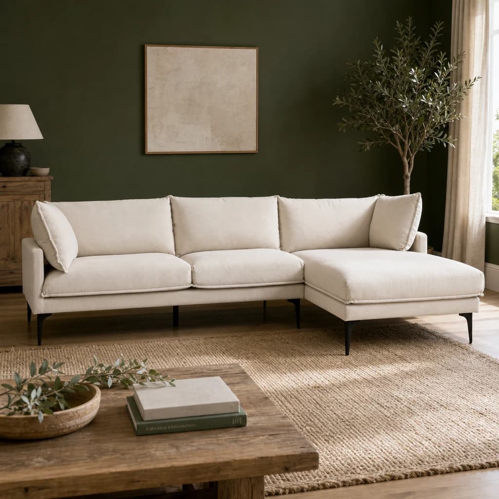 Troyes Cream Three Seat Right Chaise Sofa - Seating, photo 1 of 8